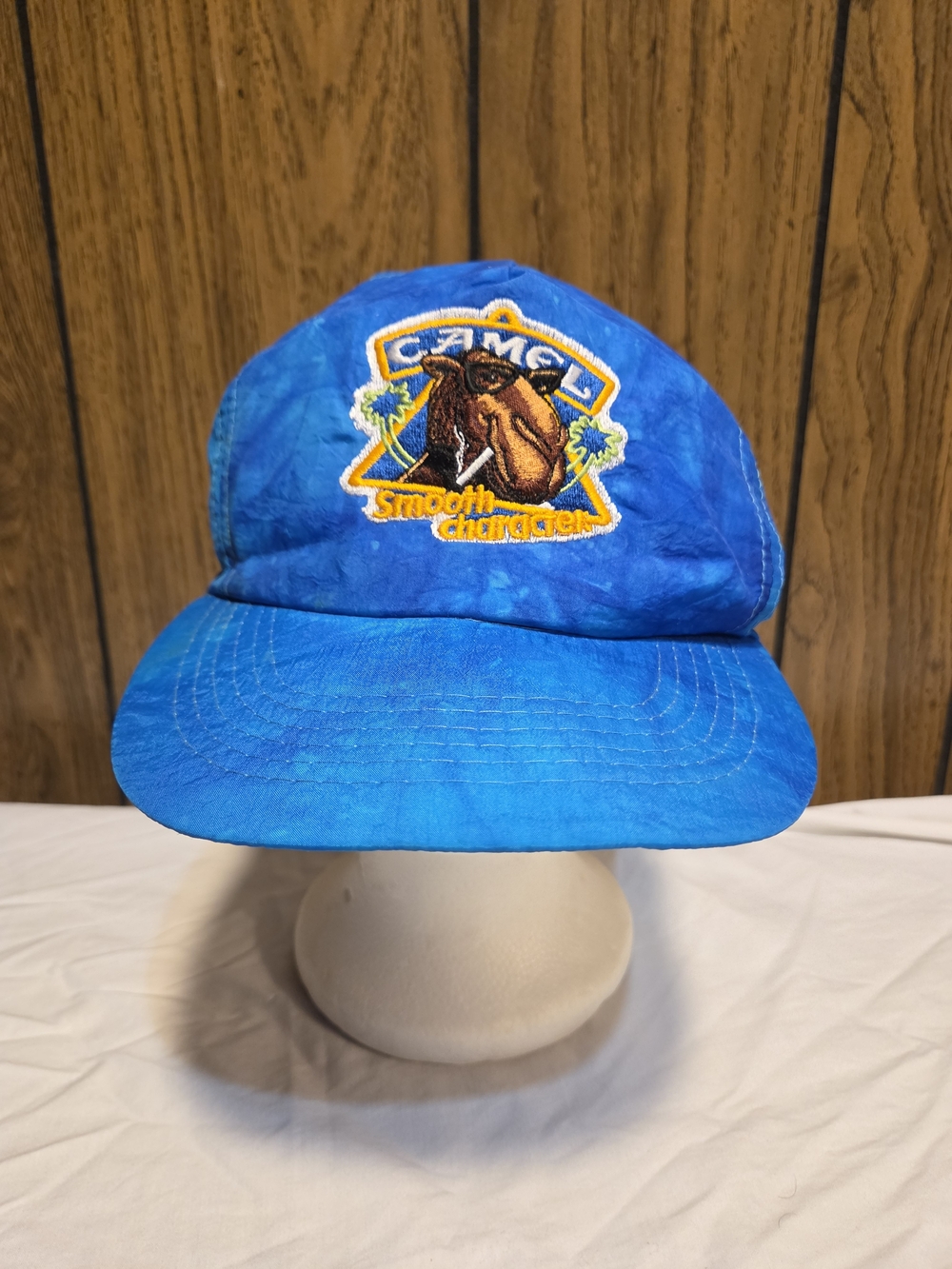 Joe Camel Smooth Character Vintage 90s Nylon Hat Tye Dye Blue Snapback